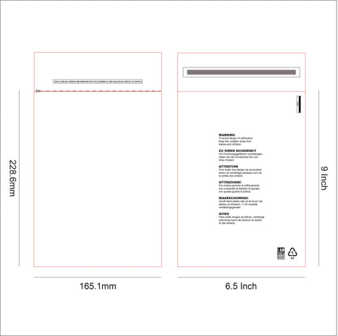 6.5x9" CPP Transparent Packaging Bag with  Warning Labels Printed,SR Mailing,Transparent Bags.